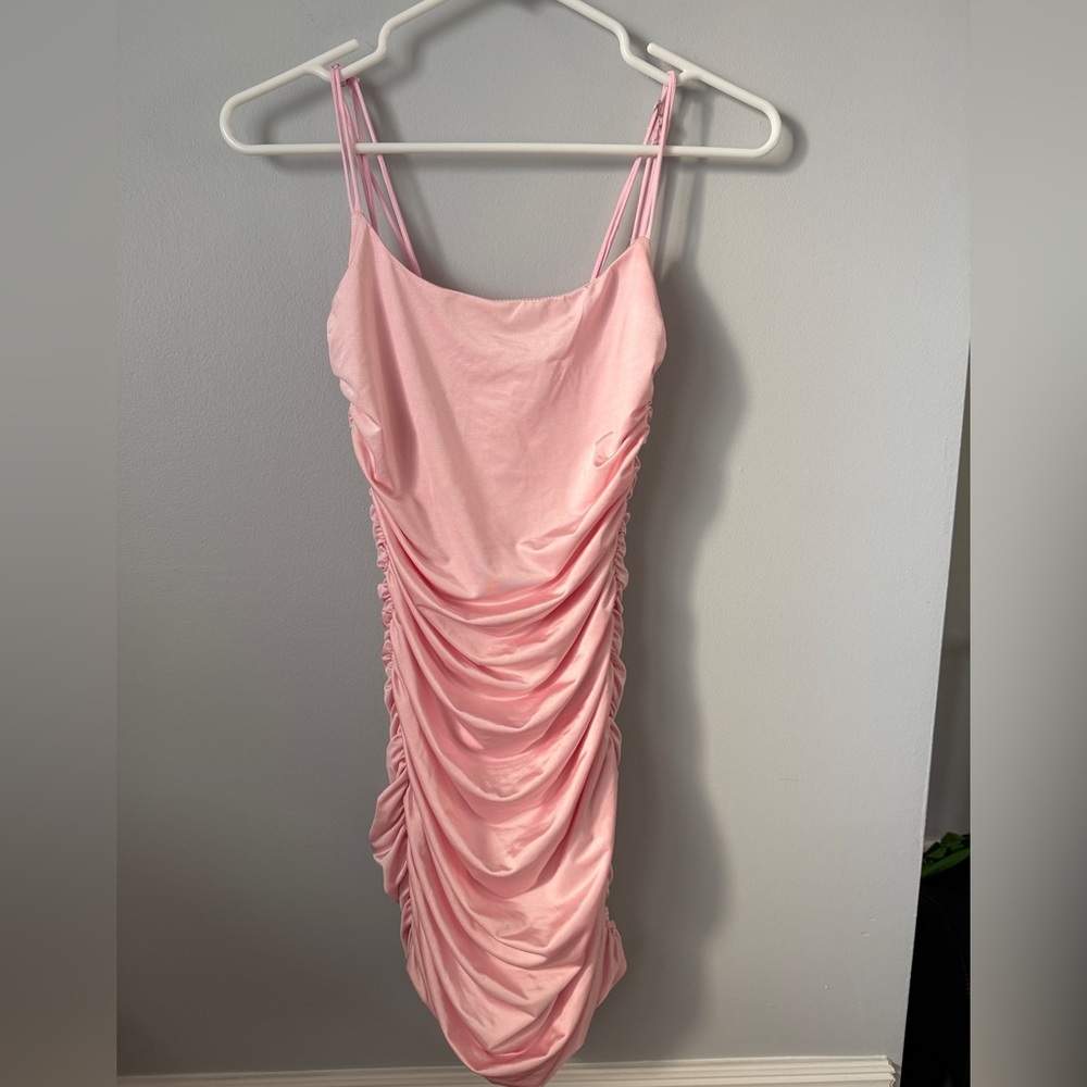Lucy in the Sky Blush Pink Ruched Mini Dress